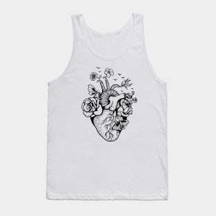 Anatomical Black and white heart witl flowers Tank Top